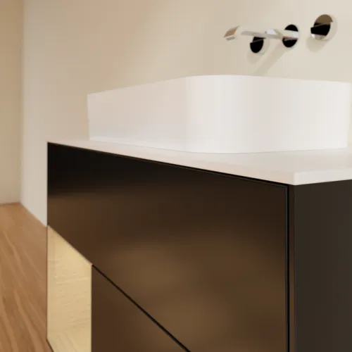 VILLEROY BOCH Toaletní skříňka Finion, s osvětlením, 2 výsuvy, 1000 x 603 x 501 mm, černý matný lak / dubová dýha / sklo bílé matné #F651PCPD, obrázek 6