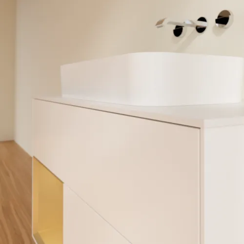 VILLEROY BOCH Toaletní skříňka Finion, s osvětlením, 2 výsuvy, 1000 x 603 x 501 mm, bílý matný lak / zlatý matný lak / sklo bílé matné #F651HFMT, obrázek 6