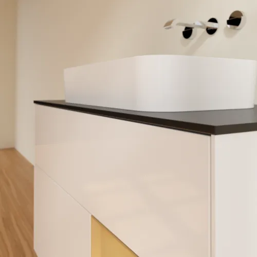 VILLEROY BOCH Toaletní skříňka Finion, s osvětlením, 2 výsuvy, 1000 x 603 x 501 mm, lesklý bílý lak / zlatý matný lak / černé matné sklo #F662HFGF, obrázek 6