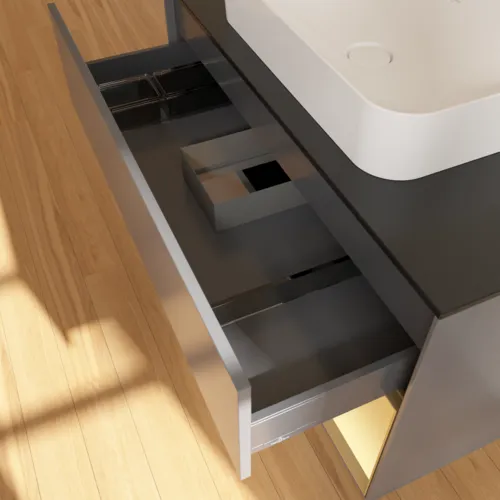 VILLEROY BOCH Toaletní skříňka Finion, s osvětlením, 2 výsuvy, 1000 x 603 x 501 mm, antracit matný lak / zlatý matný lak / černé matné sklo #F662HFGK, obrázek 8