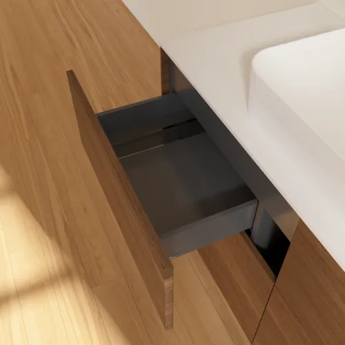 VILLEROY BOCH Toaletní skříňka Finion, 4 výsuvy, 1200 x 603 x 501 mm, ořechová dýha / sklo bílé matné #F67100GN, obrázek 7