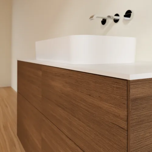 VILLEROY BOCH Toaletní skříňka Finion, 4 výsuvy, 1200 x 603 x 501 mm, ořechová dýha / sklo bílé matné #F67100GN, obrázek 5