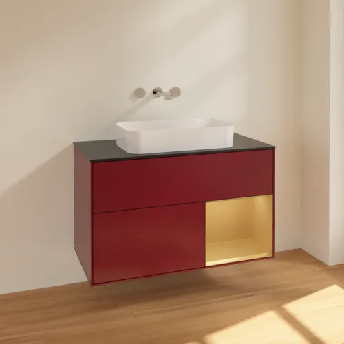 VILLEROY BOCH Toaletní skříňka Finion, s osvětlením, 2 výsuvy, 1000 x 603 x 501 mm, Peony Matt Lacquer / Gold Matt Lacquer / Glass Black Matt #F662HFHB, obrázek 2