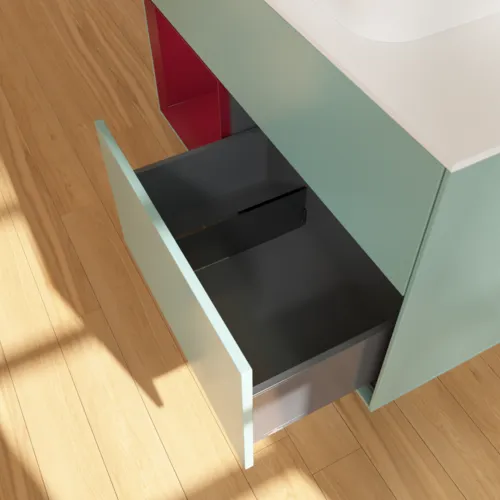 VILLEROY BOCH Toaletní skříňka Finion, s osvětlením, 2 výsuvy, 1000 x 603 x 501 mm, olivový matný lak / pivoňkový matný lak / bílé matné sklo #F651HBGM, obrázek 7