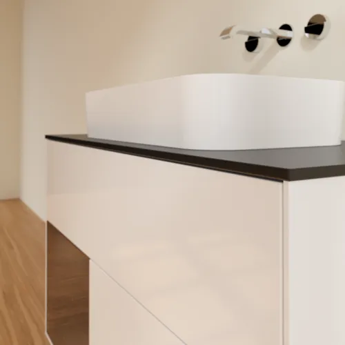 VILLEROY BOCH Toaletní skříňka Finion, s osvětlením, 2 výsuvy, 1000 x 603 x 501 mm, lesklý bílý lak / ořechová dýha / černé matné sklo #F652GNGF, obrázek 6