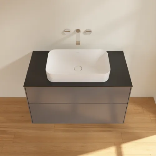 VILLEROY BOCH Toaletní skříňka Finion, 2 výsuvy, 1000 x 603 x 501 mm, antracit matný lak / sklo černé matné #F64200GK, obrázek 4
