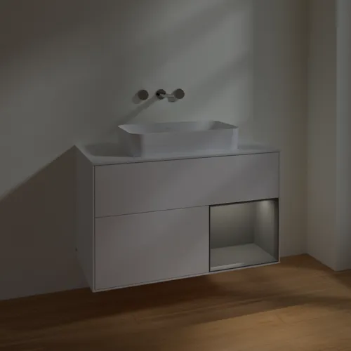VILLEROY BOCH Toaletní skříňka Finion, s osvětlením, 2 výsuvy, 1000 x 603 x 501 mm, bílý matný lak / antracitový matný lak / bílé matné sklo #F661GKMT, obrázek 5
