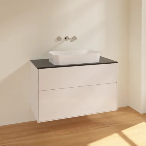 VILLEROY BOCH Toaletní skříňka Finion, 2 výsuvy, 1000 x 603 x 501 mm, lesklý bílý lak / černé matné sklo #F64200GF, obrázek 2
