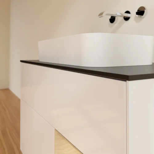 VILLEROY BOCH Toaletní skříňka Finion, s osvětlením, 2 výsuvy, 1000 x 603 x 501 mm, lesklý bílý lak / dubová dýha / černé matné sklo #F662PCGF, obrázek 4
