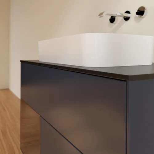 VILLEROY BOCH Toaletní skříňka Finion, s osvětlením, 2 výsuvy, 1000 x 603 x 501 mm, půlnočně modrý matný lak / ořechová dýha / černé matné sklo #F652GNHG, obrázek 6