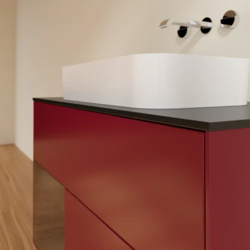 VILLEROY BOCH Toaletní stolek Finion, s osvětlením, 2 výsuvy, 1000 x 603 x 501 mm, matný lak Peony / ořechová dýha / černé matné sklo #F652GNHB, obrázek 6