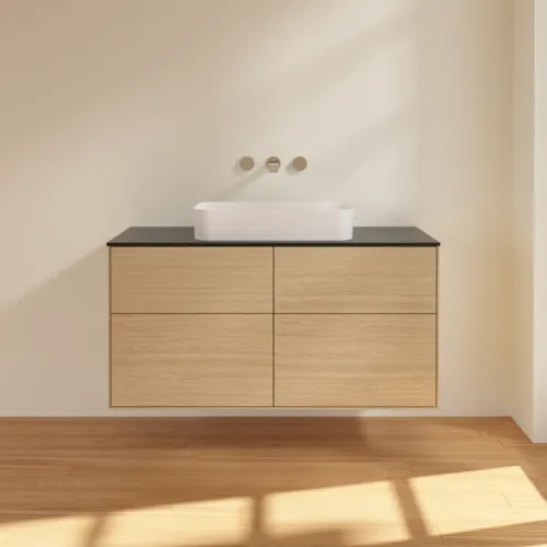 VILLEROY BOCH Toaletní skříňka Finion, 4 výsuvy, 1200 x 603 x 501 mm, dubová dýha / sklo černé matné #F67200PC, obrázek 2