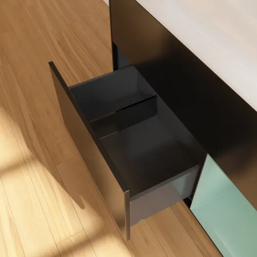 VILLEROY BOCH Toaletní skříňka Finion, s osvětlením, 2 výsuvy, 1000 x 603 x 501 mm, černý matný lak / olivový matný lak / bílé matné sklo #F661GMPD, obrázek 7