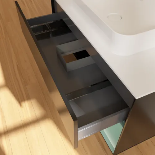 VILLEROY BOCH Toaletní skříňka Finion, s osvětlením, 2 výsuvy, 1000 x 603 x 501 mm, černý matný lak / olivový matný lak / bílé matné sklo #F661GMPD, obrázek 8