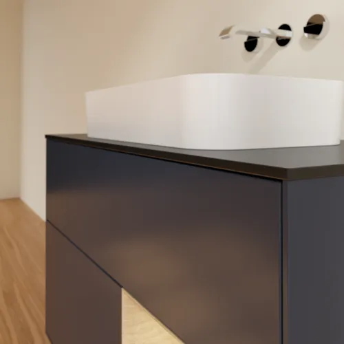VILLEROY BOCH Toaletní skříňka Finion, s osvětlením, 2 výsuvy, 1000 x 603 x 501 mm, Midnight Blue Matt Lacquer / Oak Veneer / Glass Black Matt #F662PCHG, obrázek 3