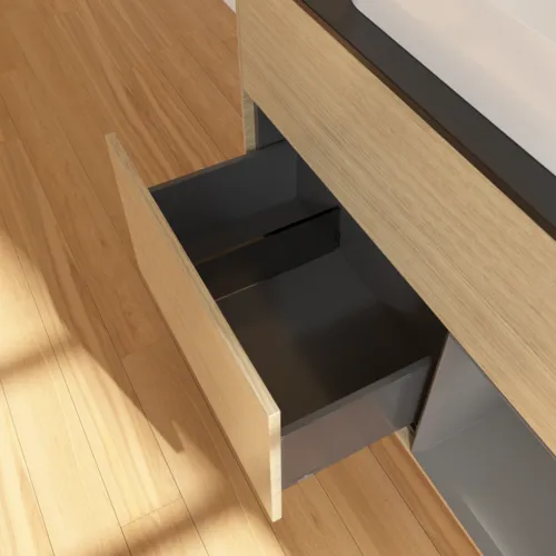VILLEROY BOCH Toaletní skříňka Finion, s osvětlením, 2 výsuvy, 1000 x 603 x 501 mm, dubová dýha / antracitový matný lak / černé matné sklo #F662GKPC, obrázek 7