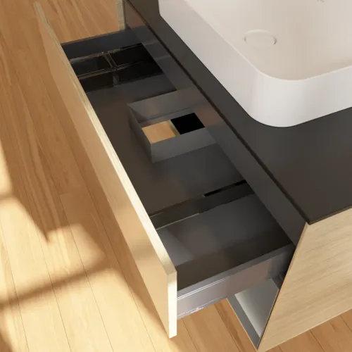 VILLEROY BOCH Toaletní skříňka Finion, s osvětlením, 2 výsuvy, 1000 x 603 x 501 mm, dubová dýha / antracitový matný lak / černé matné sklo #F662GKPC, obrázek 8