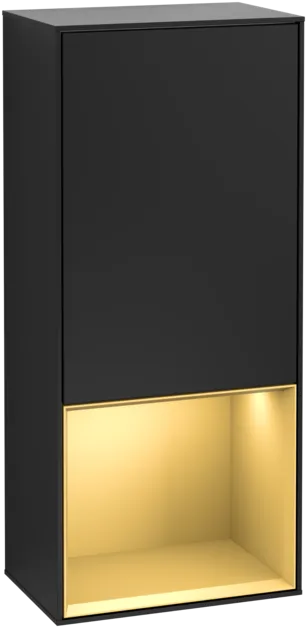 VILLEROY BOCH Boční skříňka Finion, s osvětlením, 1 dveře, 418 x 936 x 270 mm, černý matný lak / zlatý matný lak #F550HFPD