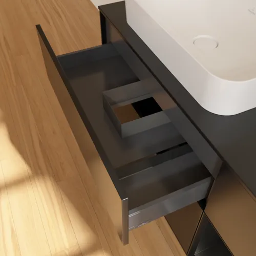 VILLEROY BOCH Toaletní skříňka Finion, s osvětlením, 3 výsuvy, 1200 x 603 x 501 mm, černý matný lak / černý matný lak / černé matné sklo #F692PDPD, obrázek 4