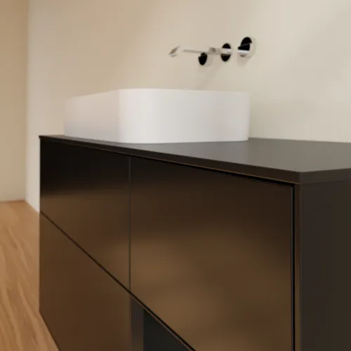 VILLEROY BOCH Toaletní skříňka Finion, s osvětlením, 3 výsuvy, 1200 x 603 x 501 mm, černý matný lak / černý matný lak / černé matné sklo #F692PDPD, obrázek 3