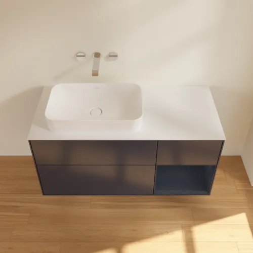 VILLEROY BOCH Toaletní skříňka Finion, s osvětlením, 3 výsuvy, 1200 x 603 x 501 mm, Midnight Blue Matt Lacquer / Midnight Blue Matt Lacquer / Glass White Matt #F691HGHG, obrázek 3