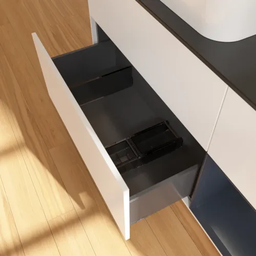 VILLEROY BOCH Toaletní skříňka Finion, s osvětlením, 3 výsuvy, 1200 x 603 x 501 mm, bílý matný lak / půlnoční modrý matný lak / černé matné sklo #F692HGMT, obrázek 5