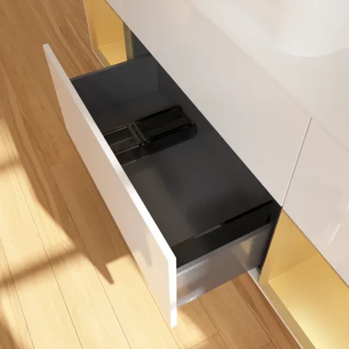 VILLEROY BOCH Toaletní skříňka Finion, s osvětlením, 4 výsuvy, 1600 x 603 x 501 mm, lesklý bílý lak / zlatý matný lak / bílé matné sklo #F741HFGF, obrázek 7