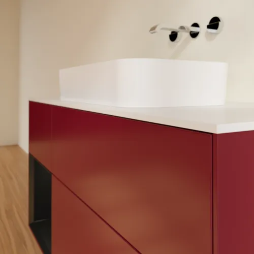 VILLEROY BOCH Toaletní skříňka Finion, s osvětlením, 3 výsuvy, 1200 x 603 x 501 mm, Pivoňka matný lak / Černý matný lak / Sklo bílé matné #F701PDHB, obrázek 4