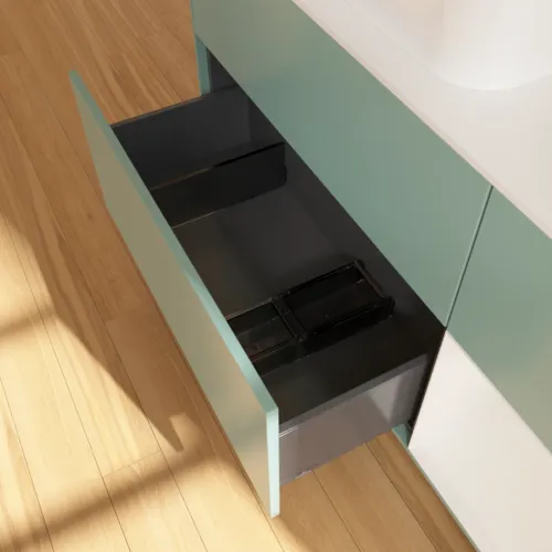 VILLEROY BOCH Toaletní skříňka Finion, s osvětlením, 3 výsuvy, 1200 x 603 x 501 mm, olivově matný lak / lesklý bílý lak / sklo bílé matné #F691GFGM, obrázek 4