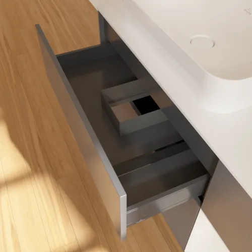 VILLEROY BOCH Toaletní skříňka Finion, s osvětlením, 3 výsuvy, 1200 x 603 x 501 mm, antracit matný lak / lesklý bílý lak / sklo bílé matné #F691GFGK, obrázek 5