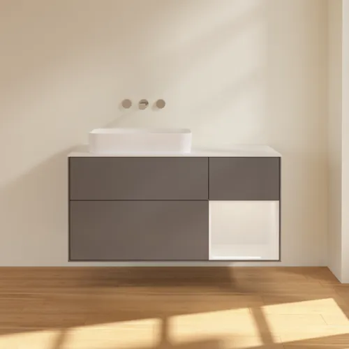 VILLEROY BOCH Toaletní skříňka Finion, s osvětlením, 3 výsuvy, 1200 x 603 x 501 mm, antracit matný lak / lesklý bílý lak / sklo bílé matné #F691GFGK, obrázek 2