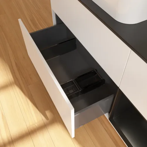 VILLEROY BOCH Toaletní skříňka Finion, s osvětlením, 3 výsuvy, 1200 x 603 x 501 mm, bílý matný lak / černý matný lak / černé matné sklo #F692PDMT, obrázek 5