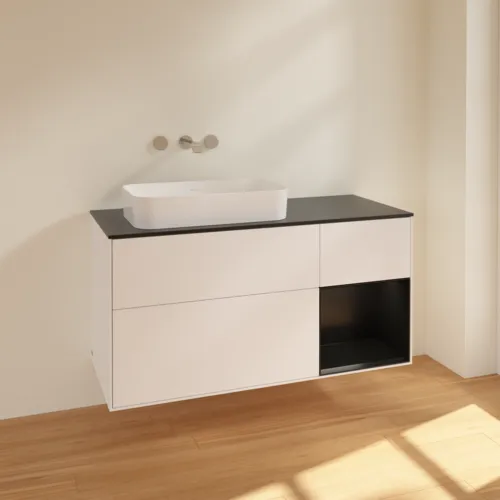 VILLEROY BOCH Toaletní skříňka Finion, s osvětlením, 3 výsuvy, 1200 x 603 x 501 mm, bílý matný lak / černý matný lak / černé matné sklo #F692PDMT, obrázek 2