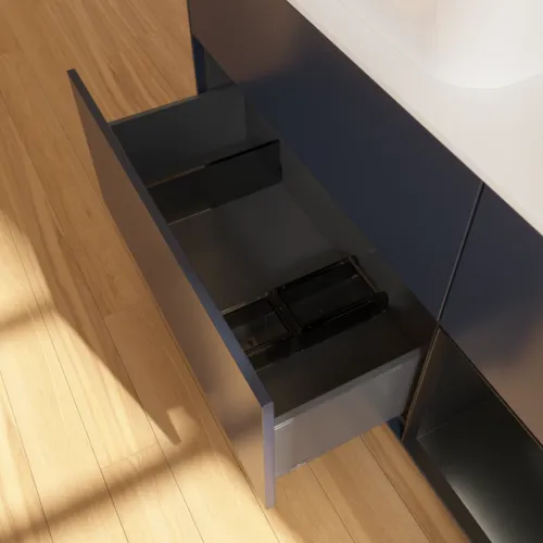 VILLEROY BOCH Toaletní skříňka Finion, s osvětlením, 3 výsuvy, 1200 x 603 x 501 mm, Midnight Blue Matt Lacquer / Black Matt Lacquer / Glass White Matt #F691PDHG, obrázek 4