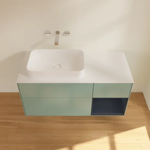 VILLEROY BOCH Toaletní skříňka Finion, s osvětlením, 3 výsuvy, 1200 x 603 x 501 mm, olivový matný lak / půlnoční modrý matný lak / bílé matné sklo #F691HGGM, obrázek 3