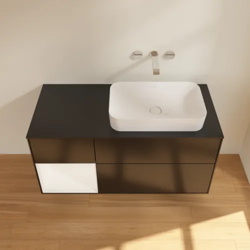 VILLEROY BOCH Toaletní skříňka Finion, s osvětlením, 3 výsuvy, 1200 x 603 x 501 mm, černý matný lak / bílý matný lak / černé matné sklo #F682MTPD, obrázek 3