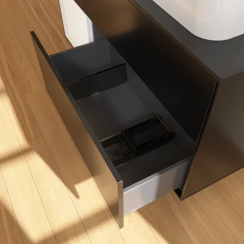 VILLEROY BOCH Toaletní skříňka Finion, s osvětlením, 3 výsuvy, 1200 x 603 x 501 mm, černý matný lak / bílý matný lak / černé matné sklo #F682MTPD, obrázek 5
