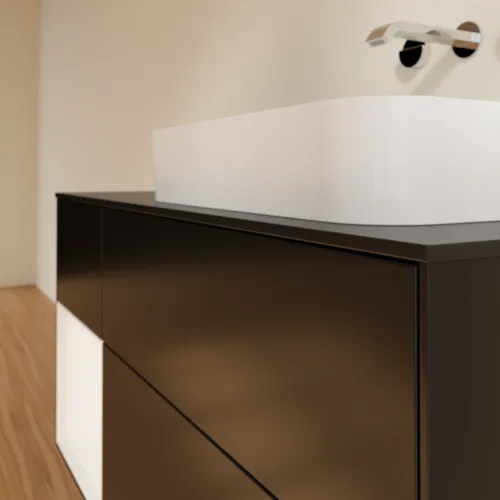 VILLEROY BOCH Toaletní skříňka Finion, s osvětlením, 3 výsuvy, 1200 x 603 x 501 mm, černý matný lak / bílý matný lak / černé matné sklo #F682MTPD, obrázek 4