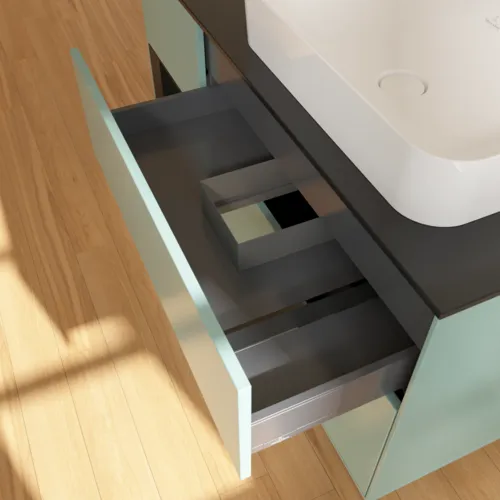 VILLEROY BOCH Toaletní skříňka Finion, s osvětlením, 3 výsuvy, 1200 x 603 x 501 mm, olivový matný lak / černý matný lak / černé matné sklo #F682PDGM, obrázek 4