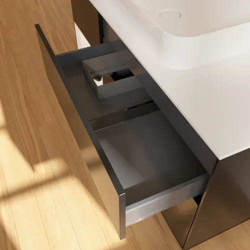 VILLEROY BOCH Toaletní skříňka Finion, s osvětlením, 3 výsuvy, 1200 x 603 x 501 mm, černý matný lak / bílý matný lak / bílé matné sklo #F701MTPD, obrázek 4