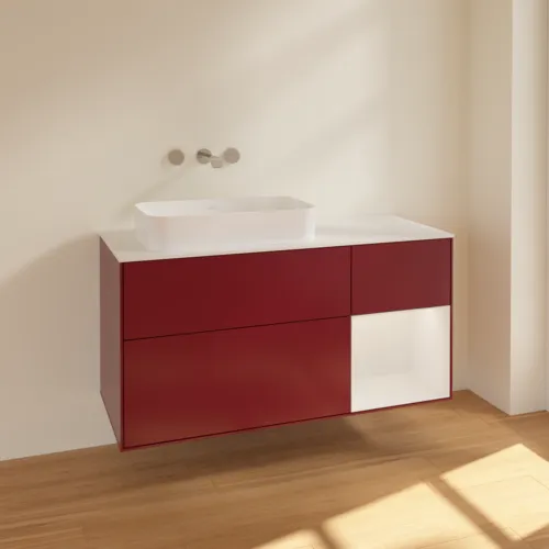 VILLEROY BOCH Toaletní skříňka Finion, s osvětlením, 3 výsuvy, 1200 x 603 x 501 mm, matný lak Peony / lesklý bílý lak / matné bílé sklo #F691GFHB, obrázek 2