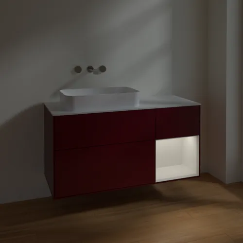 VILLEROY BOCH Toaletní skříňka Finion, s osvětlením, 3 výsuvy, 1200 x 603 x 501 mm, matný lak Peony / lesklý bílý lak / matné bílé sklo #F691GFHB, obrázek 4