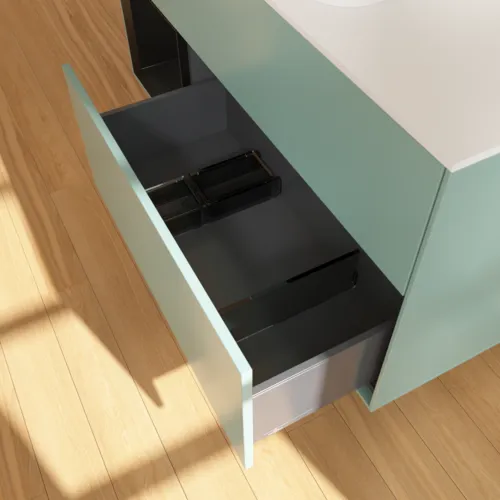 VILLEROY BOCH Toaletní skříňka Finion, s osvětlením, 3 výsuvy, 1200 x 603 x 501 mm, olivový matný lak / černý matný lak / bílé matné sklo #F701PDGM, obrázek 5