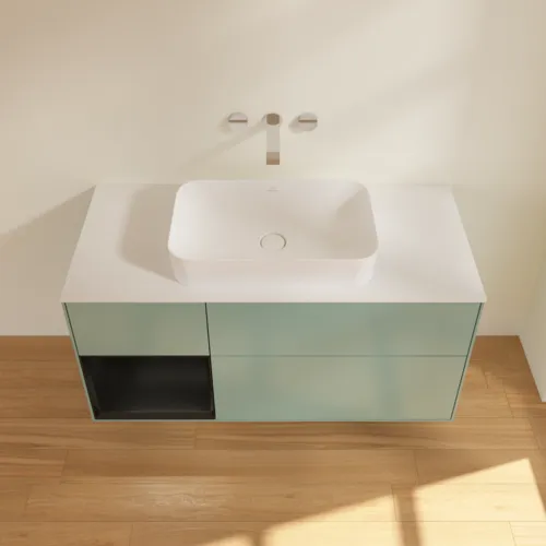 VILLEROY BOCH Toaletní skříňka Finion, s osvětlením, 3 výsuvy, 1200 x 603 x 501 mm, olivový matný lak / černý matný lak / bílé matné sklo #F701PDGM, obrázek 3