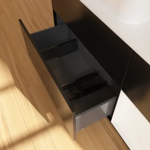 VILLEROY BOCH Toaletní skříňka Finion, s osvětlením, 3 výsuvy, 1200 x 603 x 501 mm, černý matný lak / bílý matný lak / bílé matné sklo #F691MTPD, obrázek 3