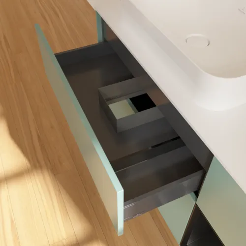 VILLEROY BOCH Toaletní skříňka Finion, s osvětlením, 3 výsuvy, 1200 x 603 x 501 mm, olivový matný lak / černý matný lak / bílé matné sklo #F691PDGM, obrázek 8