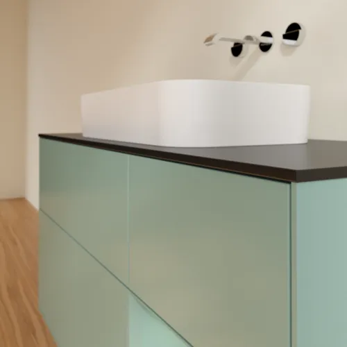 VILLEROY BOCH Toaletní skříňka Finion, s osvětlením, 3 výsuvy, 1200 x 603 x 501 mm, olivově matný lak / olivově matný lak / sklo černé matné #F712GMGM, obrázek 3