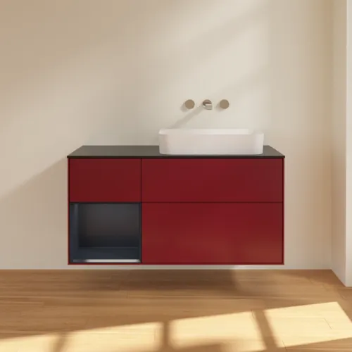 VILLEROY BOCH Toaletní skříňka Finion, s osvětlením, 3 výsuvy, 1200 x 603 x 501 mm, Peony Matt Lacquer / Midnight Blue Matt Lacquer / Glass Black Matt #F682HGHB, obrázek 3