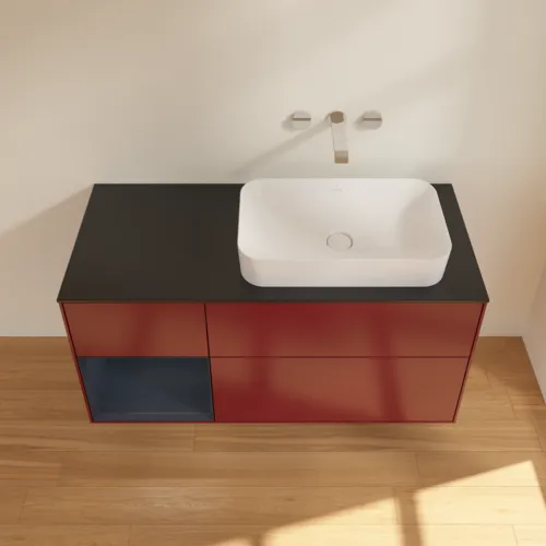 VILLEROY BOCH Toaletní skříňka Finion, s osvětlením, 3 výsuvy, 1200 x 603 x 501 mm, Peony Matt Lacquer / Midnight Blue Matt Lacquer / Glass Black Matt #F682HGHB, obrázek 4