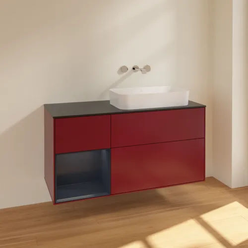 VILLEROY BOCH Toaletní skříňka Finion, s osvětlením, 3 výsuvy, 1200 x 603 x 501 mm, Peony Matt Lacquer / Midnight Blue Matt Lacquer / Glass Black Matt #F682HGHB, obrázek 2